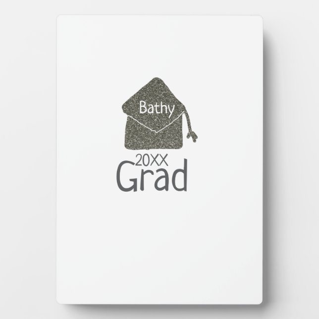 Silver graduation cap glitter add name grad year c plaque (Front)