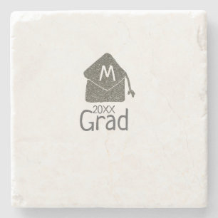 Silver graduation cap glitter add name grad year c stone coaster