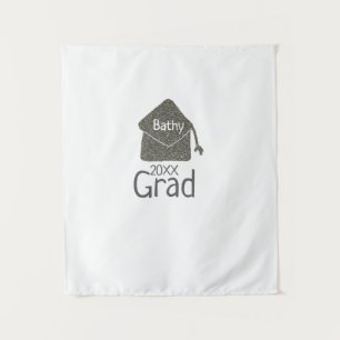 Silver graduation cap glitter add name grad year c tapestry