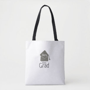 Silver graduation cap glitter add name grad year c tote bag
