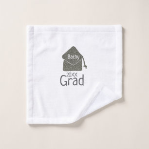 Silver graduation cap glitter add name grad year c wash cloth