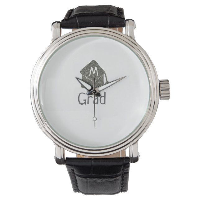 Silver graduation cap glitter add name grad year c watch (Front)