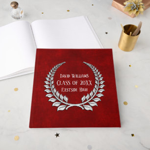 Silver Graduation Laurel on Red Guest Book