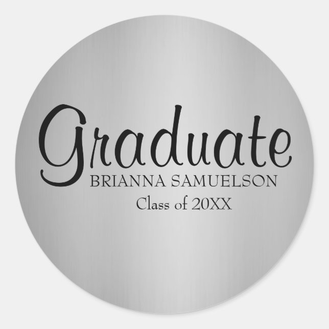 Silver Graduation Sticker with Black Text (Front)
