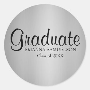 Silver Graduation Sticker with Black Text