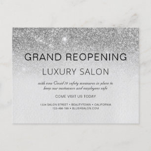 Silver Grand Reopening Glitter Luxury Hair Salon Announcement Postcard