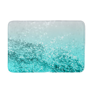 Silver Gray Aqua Teal Ocean Glitter #1 Bath Mat