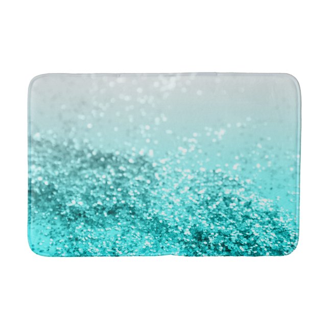 Silver Gray Aqua Teal Ocean Glitter #1 Bath Mat (Front)