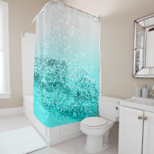 Silver Gray Aqua Teal Ocean Glitter #1 Shower Curtain