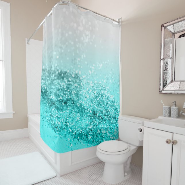 Silver Gray Aqua Teal Ocean Glitter #1 Shower Curtain (In Situ)