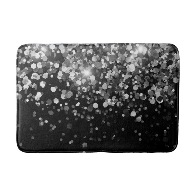 Silver Gray Black Glitter #3 (Faux Glitter) Bath Mat (Front)