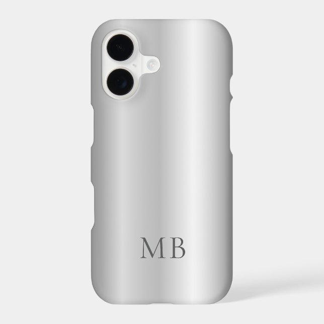 Silver Gray Brushed Faux Metallic Monogram Initial (Back)