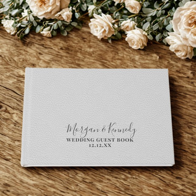 Silver Gray Faux Leather Look Wedding Guest Book (An elegant soft gray leather look wedding guest book. Just add your names and wedding date)