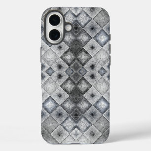 Silver & Gray Geometric Abstract Lattice Texture iPhone 16 Plus Case