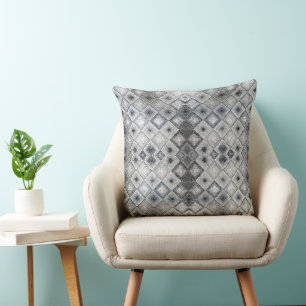 Silver & Gray Geometric Abstract Lattice Texture Cushion