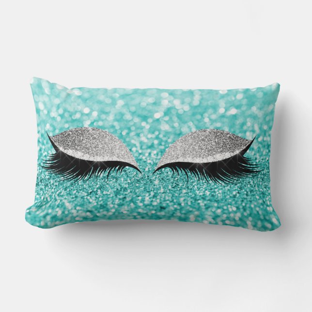Silver Gray Glitter Black Glam Makeup Blue Aqua Lumbar Cushion (Front)