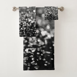 Silver Gray Glitter Bokeh Glam 1 Bath Towel Set