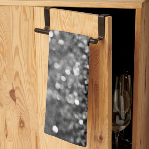 Silver Gray Glitter Bokeh Glam 1 Tea Towel