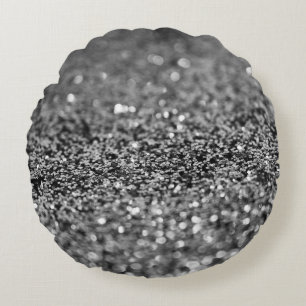 Silver Gray Glitter Bokeh Glam 2 Round Cushion