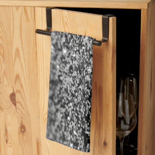 Silver Gray Glitter Bokeh Glam 2 Tea Towel