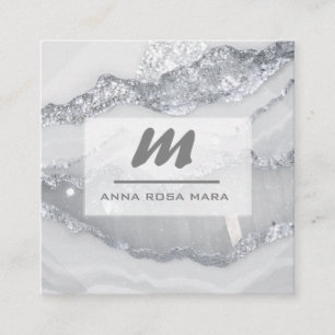 *~* SILVER GRAY Glitter Glam QR Luxe Initial AP66 Square Business Card