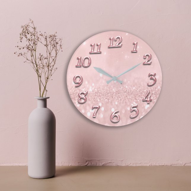 Silver Gray Glitter Minimal Pink Rose Blush Girly Large Clock (Silver Gray Glitter Minimal Pink Rose Blush Girly Large Clock )