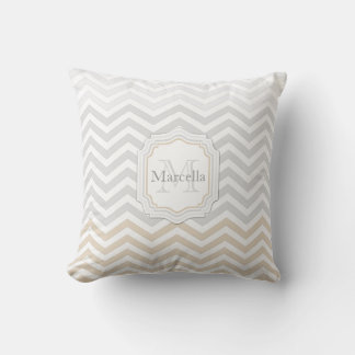 Silver Gray Gold Chevron Monogram Throw Pillow