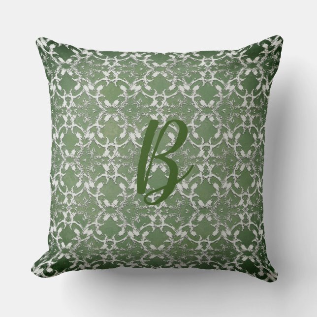 Silver Gray Green Dancing Scrolls Throw Pillow (Front)