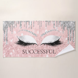Silver Gray Grey Glitter Pink Rose Eye Makeup Name Bath Towel
