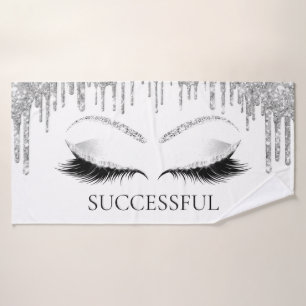 Silver Gray Grey Glitter White Eye Makeup Name Bath Towel