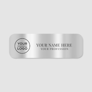 Silver Gray Logo Employee magnetic, safety pin Name Tag