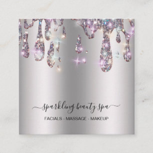 *~* SILVER GRAY Metal Drip Dripping GLITTER AP7 Square Business Card