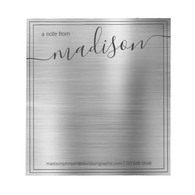 Silver Gray Personalized Name From The Desk Of  Notepad (Front)