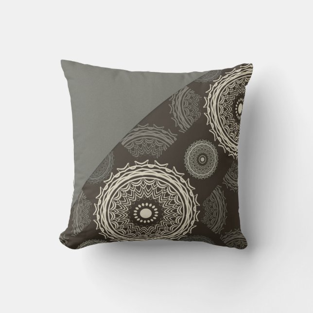 Silver Gray Taupe Circles Abstract Cushion (Front)