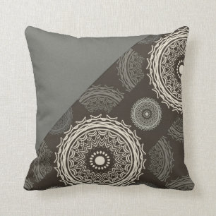 Silver Gray Taupe Circles Abstract Cushion