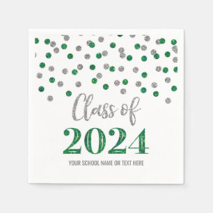 Silver Green Confetti Class of 2024  Napkins