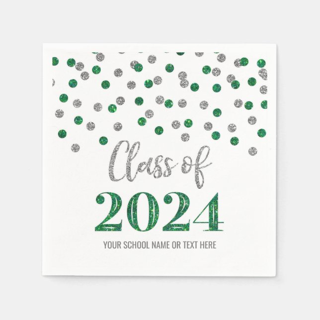 Silver Green Confetti Class of 2024  Napkins (Front)