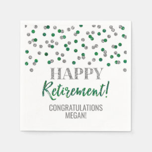 Silver Green Confetti Happy Retirement Napkin