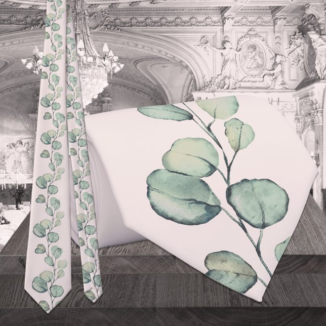 Silver Green Eucalyptus Greenery Wedding Blush Tie (Creator Uploaded)