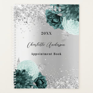 Silver green florals elegant glamourous 2025 planner