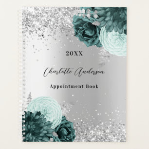 Silver green florals elegant glamourous 2026 planner
