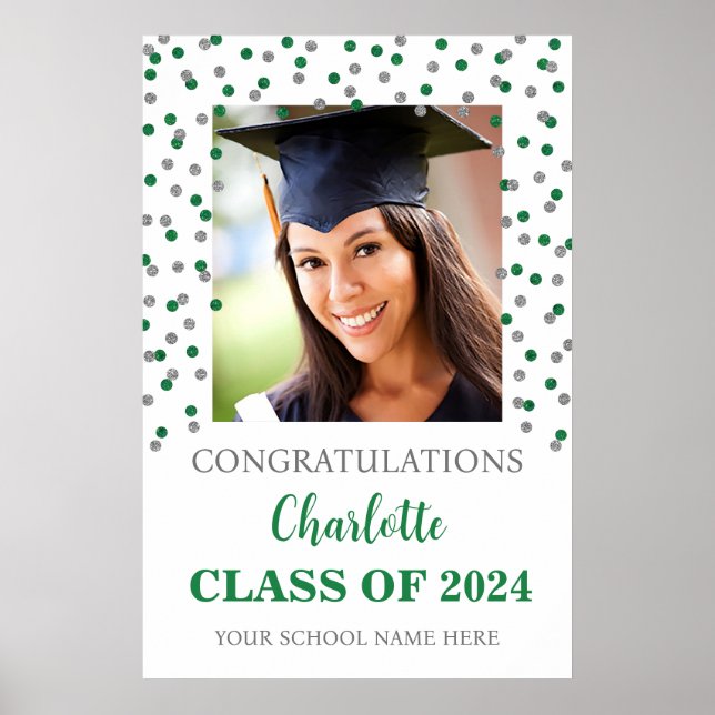 Silver Green Graduation Party Custom 20x30 Photo Poster (Front)