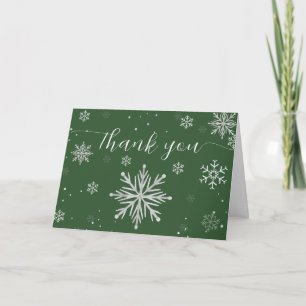 Silver Green Magical Winter Snowflake Baby Shower Thank You Card