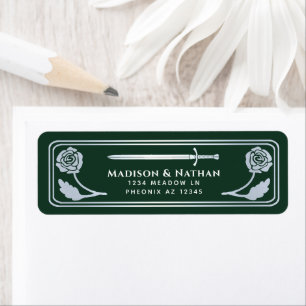 Silver Green Mediaeval Fantasy Sword Wedding Label Return Address Label