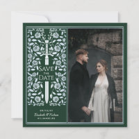 Silver Green Mediaeval Sword Save the Date Photo