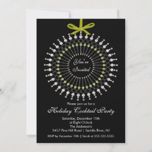 Silver & Green Ornament Cocktail Christmas Party Invitation