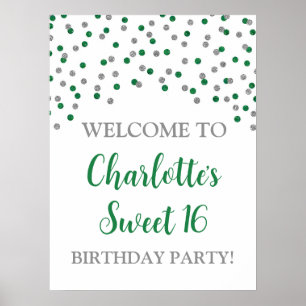 Silver Green Sweet 16 Birthday Custom 18x24 Poster