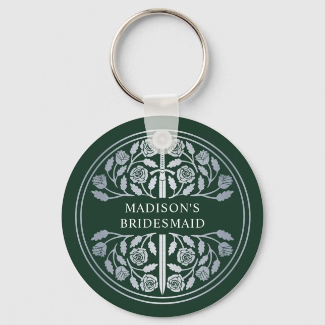Silver Green Sword Bridesmaid Royal Wedding Gift Key Ring (Front)