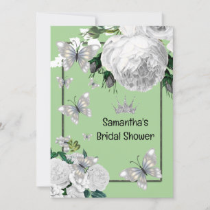 Silver green white elegant roses bridal shower  invitation