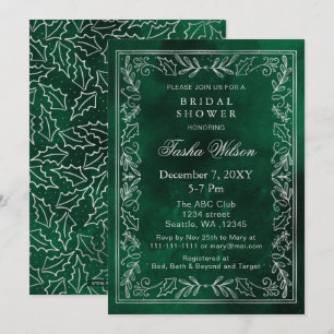 Silver Green Winter Foliage Holiday Bridal Shower Invitation